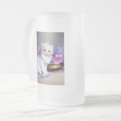 Witte Keuten met Roze en Paars Bloemen Matglas Bierpul (Voorkant links)