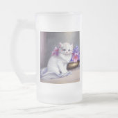 Witte Keuten met Roze en Paars Bloemen Matglas Bierpul (Links)