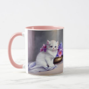 Witte Keuten met Roze en Paars Bloemen Mok