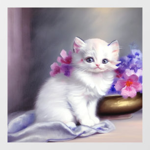 Witte Keuten met Roze en Paars Bloemen Raamsticker