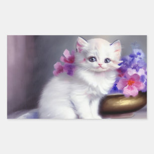 Witte Keuten met Roze en Paars Bloemen Rechthoekige Sticker