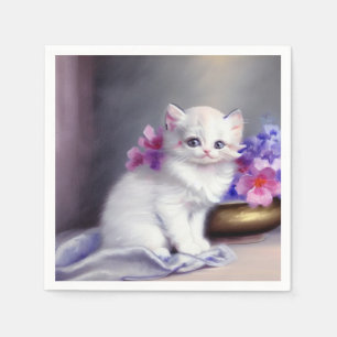 Witte Keuten met Roze en Paars Bloemen Servet