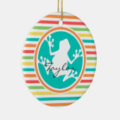 Witte kikker; heldere regenboogstrepen keramisch ornament (Rechts)