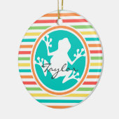 Witte kikker; heldere regenboogstrepen keramisch ornament (Links)