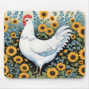 Witte Kip en Zonnebloemen Muismat
