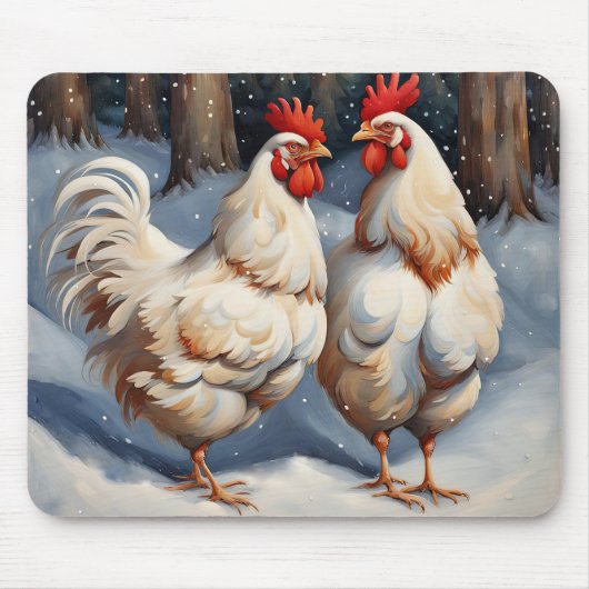 Witte kippen in sneeuw muismat (Voorkant)