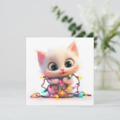 Witte Kitten Brengt Kerstvreugde Kerstkaart (Staand voorkant)