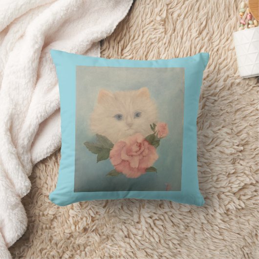 Witte Kitten en Bloem Worp Kussen (Deken)