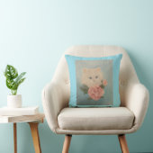 Witte Kitten en Bloem Worp Kussen (Stoel)