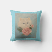 Witte Kitten en Bloem Worp Kussen (Voorkant)