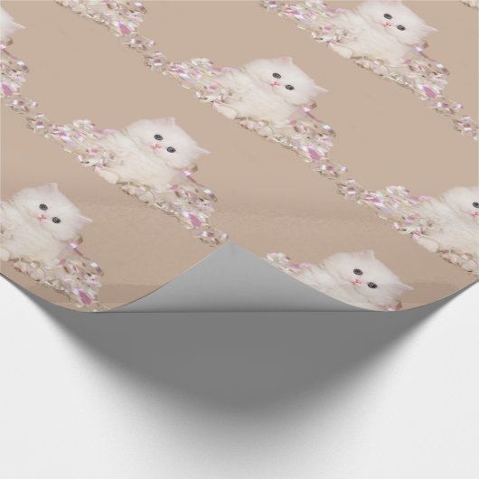 Witte kitten en linten cadeaupapier (Hoek)