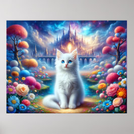 Witte kitten in een mystieke fantasie poster