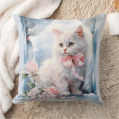 Witte kitten roze strik kussen (Deken)