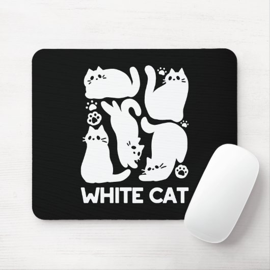 Witte Kitten Silhouetten - Schattige Feline Design Muismat (Met muis)
