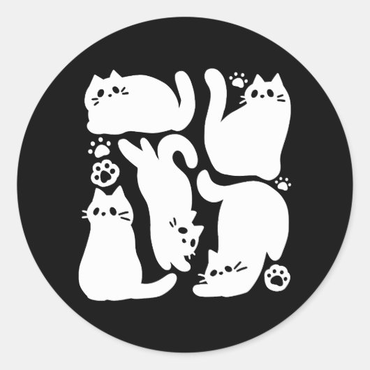 Witte Kitten Silhouetten - Schattige Feline Design Ronde Sticker (Voorkant)