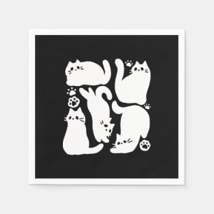 Witte Kitten Silhouetten - Schattige Feline Design Servet