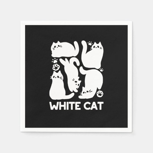Witte Kitten Silhouetten - Schattige Feline Design Servet (Voorkant)