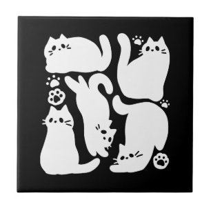 Witte Kitten Silhouetten - Schattige Feline Design Tegeltje