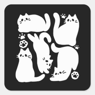 Witte Kitten Silhouetten - Schattige Feline Design Vierkante Sticker