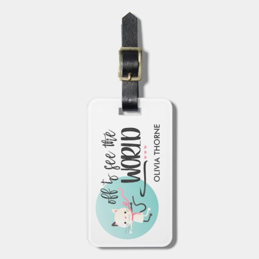 Witte kitten weg om de wereld te zien | Aangepaste Bagagelabel (Voorkant verticaal)