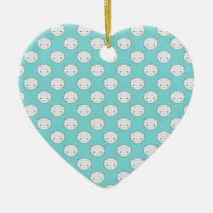 Witte Kittengezicht met Stippen over Teal Keramisch Ornament