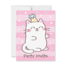 Witte Kitty Kat Meisjes Verjaardagsfeestuitnodigin