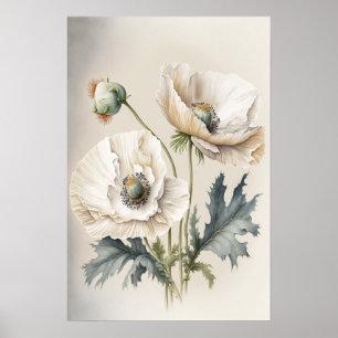 Witte klaproos bloemen kunstprint poster
