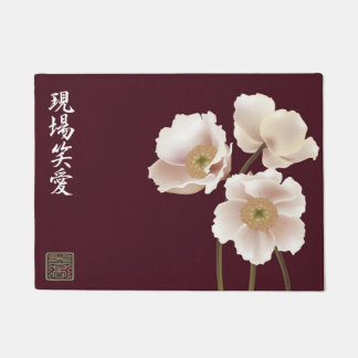 Witte klaprozen bordeaux "Live Laugh Love" Deurmat