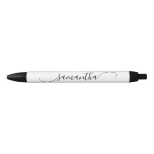 Witte Klasse Gebogen Swash Handtekening Naam Zwarte Inkt Pen