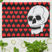 Witte Klassieke rode schedelharten Theedoek (Gevouwen)