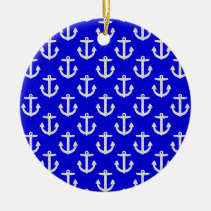 Witte kleuren op blauwe achtergrond keramisch ornament