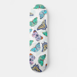 Witte kleurige Waterverf Butterflies Skateboard