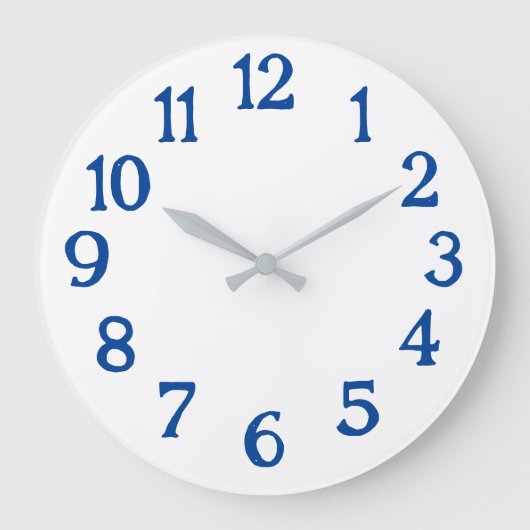 Witte klok met blauwe cijfers Basisklok Groot (Voorkant)