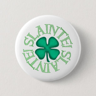 Witte knop Slainte Ronde Button 5,7 Cm