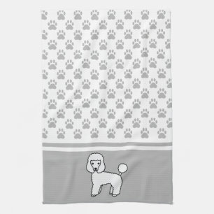 Witte knuffelachtige Toy Poodle hond en grijze pot Theedoek