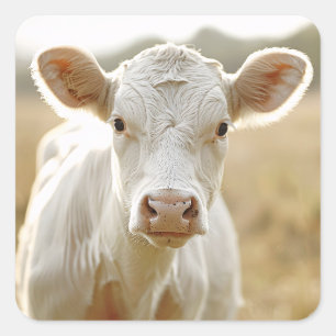 Witte Koe in Boerderij veld Vierkante Sticker