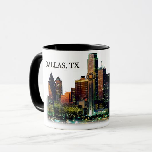 Witte koffie-mok met de Dallas Texas Skyline Mok (Voorkant links)