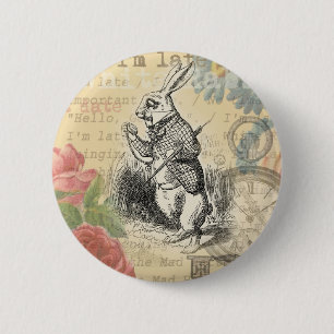 Witte Konijn Alice Avonturen Wonderland Kunst Ronde Button 5,7 Cm