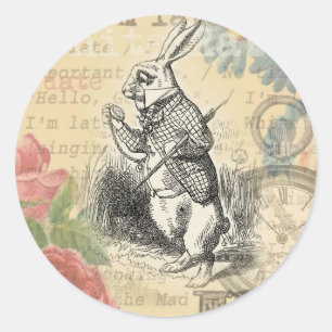 Witte Konijn Alice Avonturen Wonderland Kunst Ronde Sticker