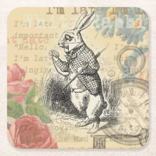 Witte Konijn Alice Avonturen Wonderland Kunst Vierkante Kartonnen Onderzetter
