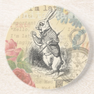 Witte Konijn Alice in Wonderland Kunst Zandsteen Onderzetter