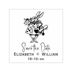 Witte Konijn Alice in Wonderland Save the Date Zelfinktende Stempel