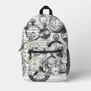 Witte Konijn Alice Wonderland Klokken Kunst Bedrukte Rugzak