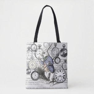 Witte Konijn Alice Wonderland Klokken Kunst Draagtas