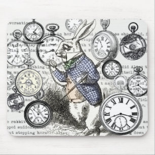 Witte Konijn Alice Wonderland Klokken Kunst Muismat
