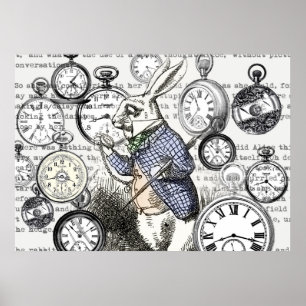 Witte Konijn Alice Wonderland Klokken Kunst Poster