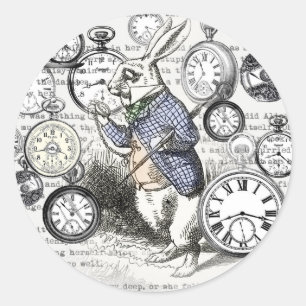 Witte Konijn Alice Wonderland Klokken Kunst Ronde Sticker