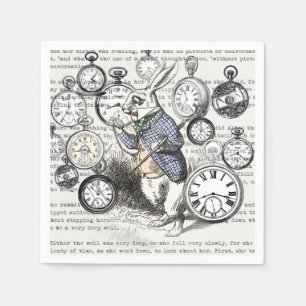 Witte Konijn Alice Wonderland Klokken Kunst Servetten