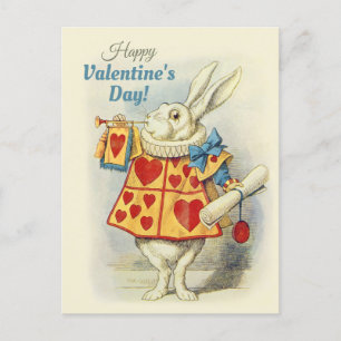 Witte Konijn als valentijns-heraut CC0675 Tenniel Feestdagenkaart