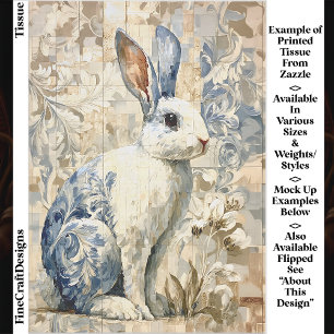 Witte Konijn, Blauwe Bloempatroon EC4R Decoupage Tissuepapier